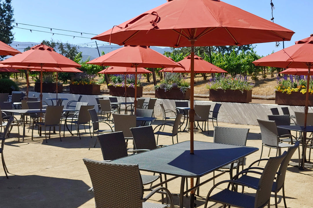 Kettler Patio furniture in a restaurants outdoor patio area. 