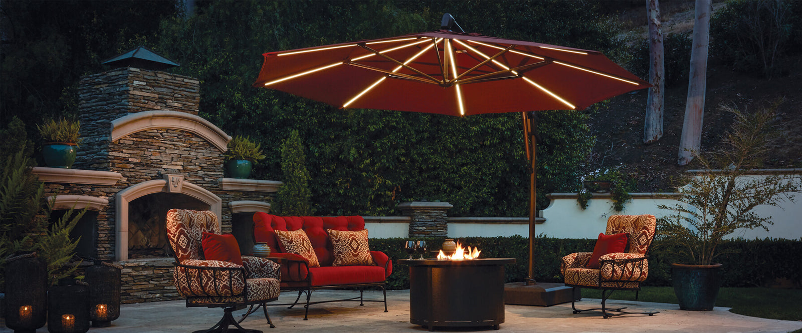 Patio Accessories such as Umbrellas and Firepits to compliment any style.