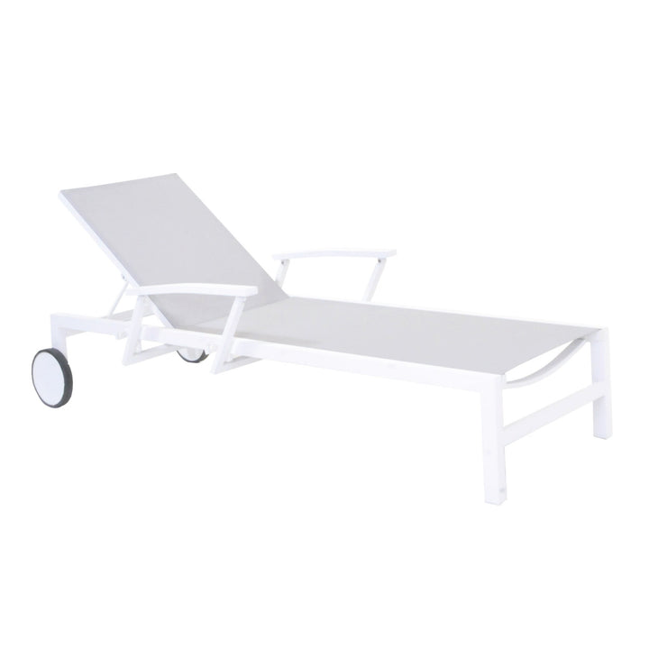 Soak up the sun in style in the Anabel Sun Lounger. The sleek frame goes from upright to flat with ease thanks to the adjustable high back and collapsible armrests. Transport wheels makes it easy to be moved around your patio to get all the sun you prefer