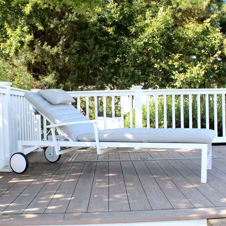 Soak up the sun in style in the Anabel Sun Lounger. The sleek frame goes from upright to flat with ease thanks to the adjustable high back and collapsible armrests. Transport wheels makes it easy to be moved around your patio to get all the sun you prefer