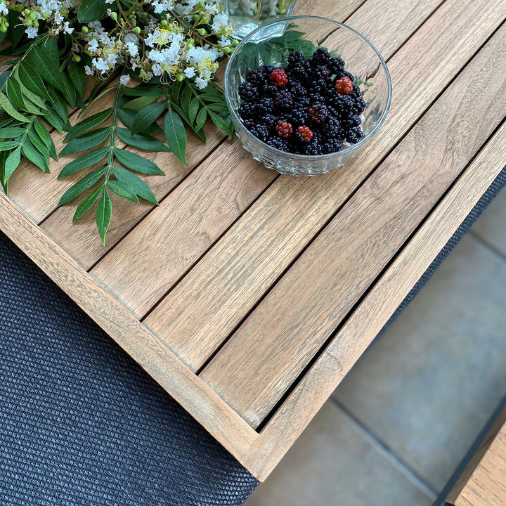 Complete your outdoor patio space with the solid teak Balance Serving Tray. A functional addition offering a modern design for easy entertaining.