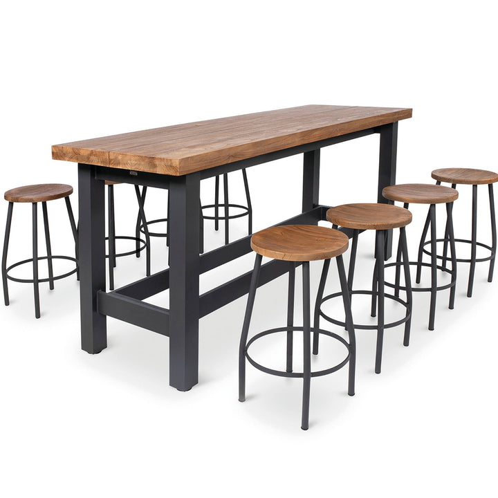 With its powder coated construction and 100% Indonesian SVLK certified teak top, the Nevada Bar Table is a true work of art.  The combination of durable aluminum frame and warm robust teak gives the Nevada bar table an eye-catching industrial look that will surely grab the attention of the most disconcerting critic. 