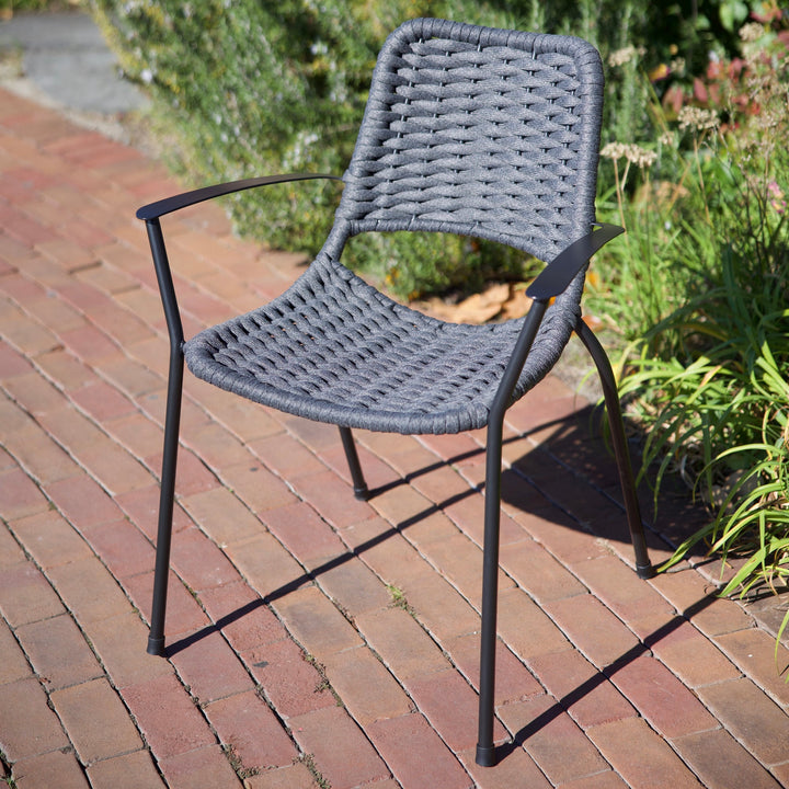 The popular Metro Arm Chair is now offered in a stylish, modern, weather resistant rope weave, and boasts a comfy seating position with a curved back and armrests.
