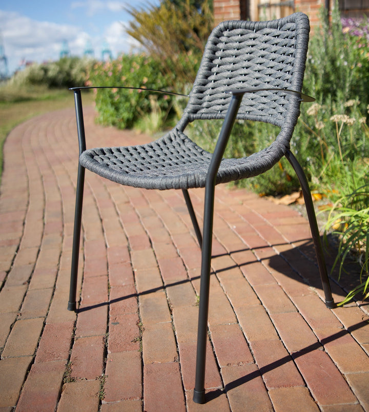 The popular Metro Arm Chair is now offered in a stylish, modern, weather resistant rope weave, and boasts a comfy seating position with a curved back and armrests.