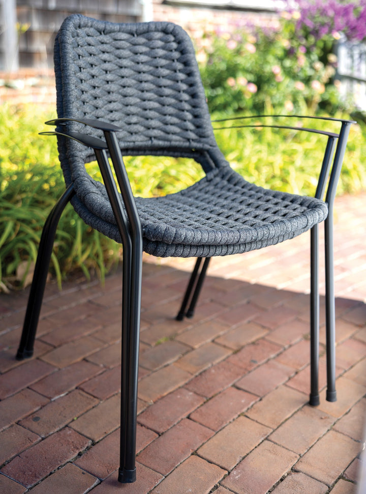 The popular Metro Arm Chair is now offered in a stylish, modern, weather resistant rope weave, and boasts a comfy seating position with a curved back and armrests.