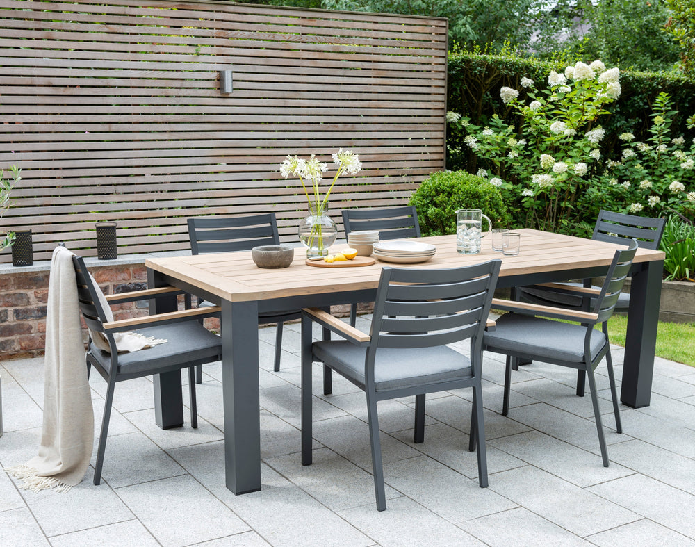 Elba Aluminum Dining Table With Teak Top