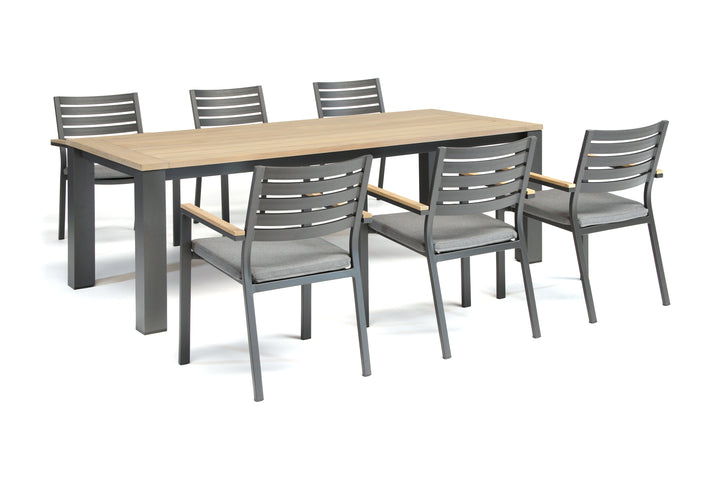 Elba Aluminum Dining Set With Teak Accents