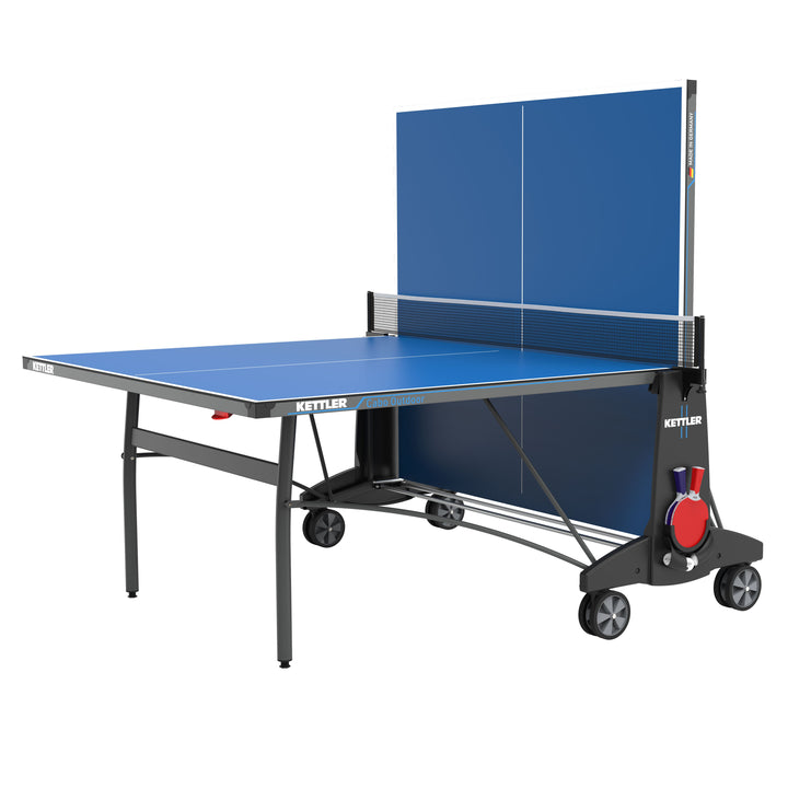 The KETTLER Cabo OUTDOOR table is the perfect table for anyone looking for a fun-filled game of outdoor table tennis with style and great features. The weatherproof KETT-TEC5 table top provides a consistent ball bounce and great durability. This Centerfold table has built-in patented features including SMOOTH TRAX and Dual Locking systems.
