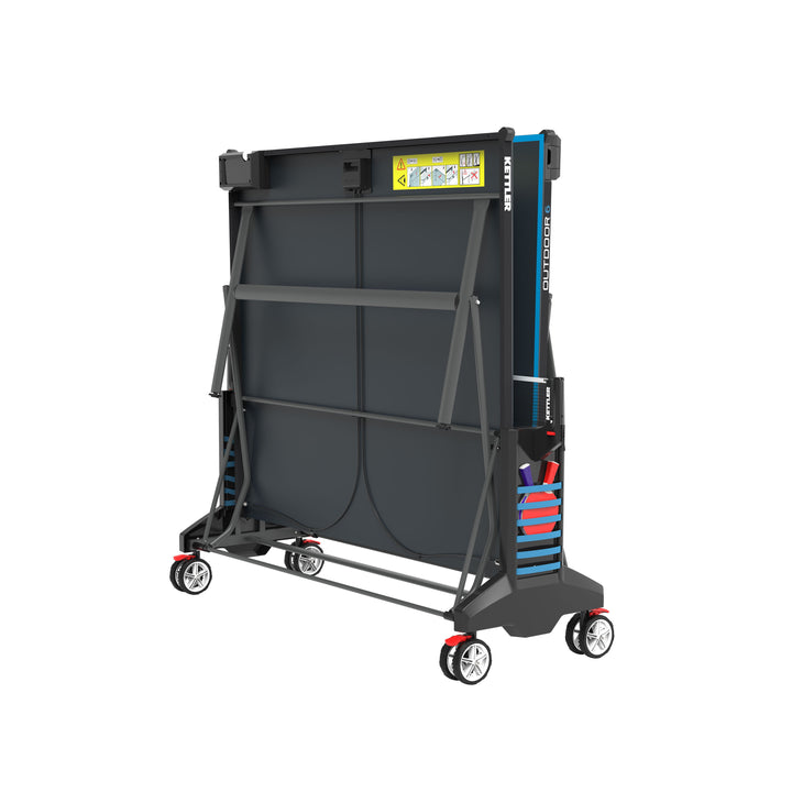 The KETTLER OUTDOOR 6 offers state-of-the-art technology and all the brand’s well-known features. Its KETT-TEC6 outdoor weatherproof top provides durability for outdoor use and offers high performance with true ball bounce. The OUTDOOR 6 includes a one-hand locking mechanism for safe, secure and compact storage, a permanent net system, true play back position for solo play and large wheels with off-road tread for easy transport.