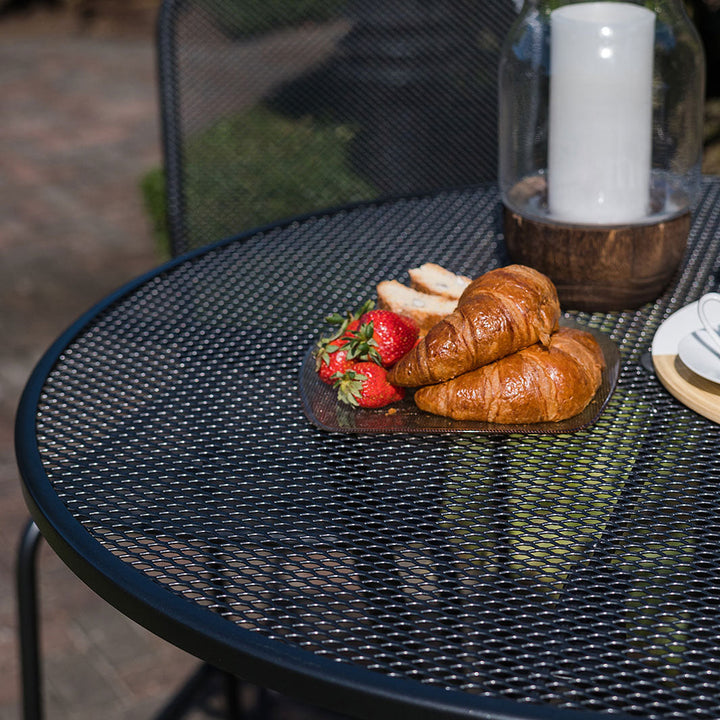 Carlo is compact, but offers plenty of full-size comfort! The ergonomically shaped seats and backs constructed of fine metal mesh provide well-ventilated seating that dries in no time after a rain shower. Whether dining or bar these matching chairs are ideal for both backyard entertaining or commercial settings.