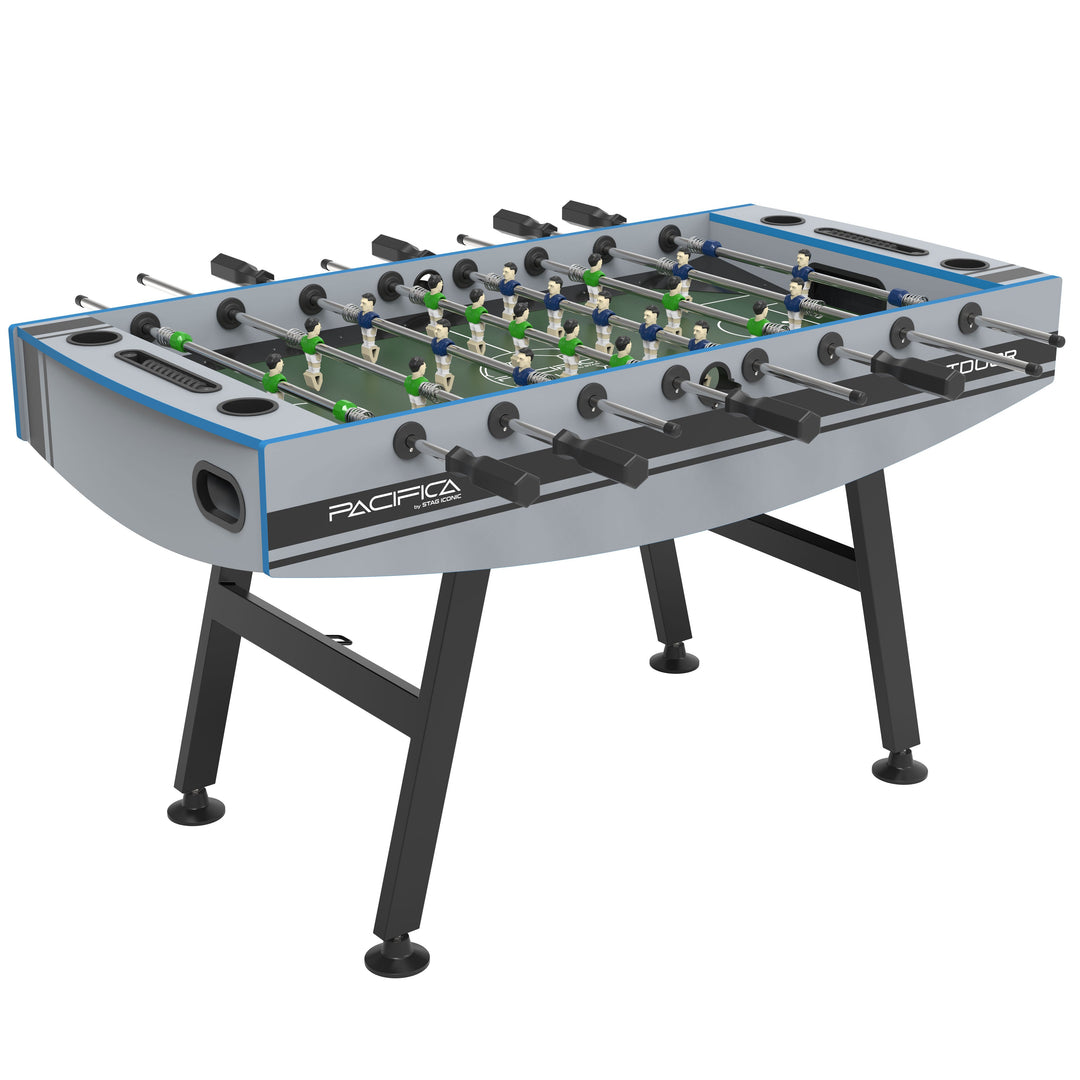The STAG Iconic Pacifica Outdoor Foosball Table is fully weatherproof and loaded with counter-balanced, hand painted men having a realistic appearance and molded directly to the stainless steel play rods.