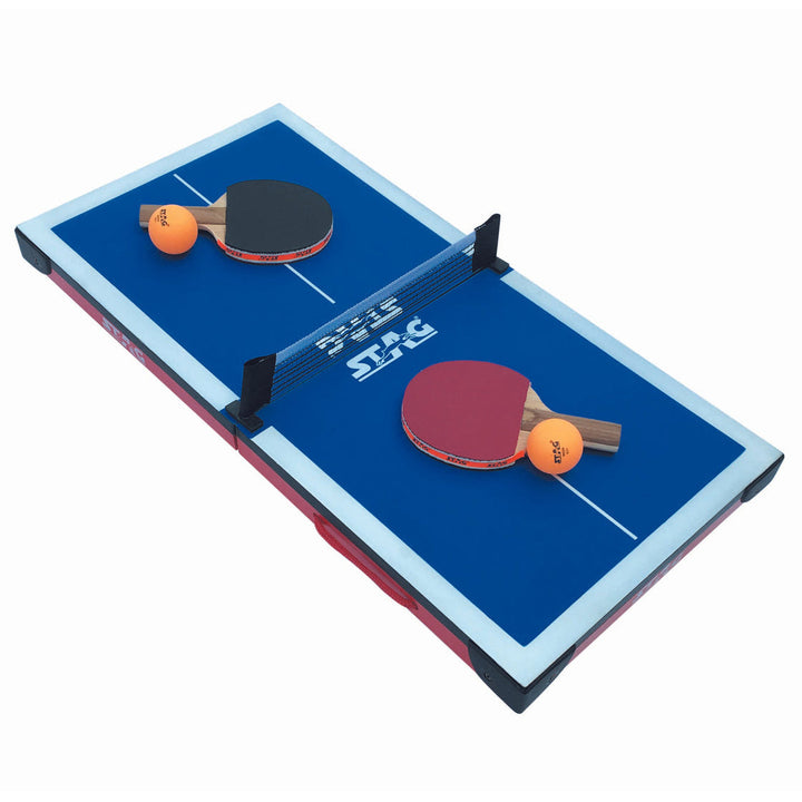 If you love Table Tennis you will love this miniature Table game.  It's great for taking it on the go.  It folds up and has a strong magnet to keep it securely closed.  All the pieces store easily inside the folded table.  