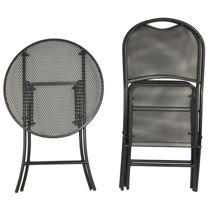 Three piece wrought iron set in folded storage position