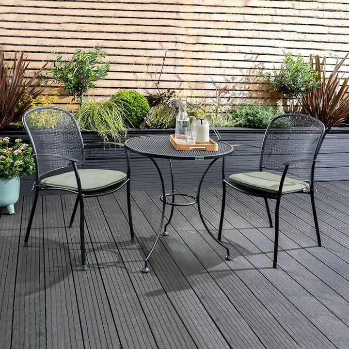 The Kettler Caredo collection is an elegant collection of steel mesh dining products that is at home in any outdoor setting. The Caredo features a comfortable seating position thanks to it's ergonomic curved back and seat. Kettler's Electrotherm™ finish of the Caredo gives the furniture a classic look for traditional gardens while still protecting the furniture from the elements.