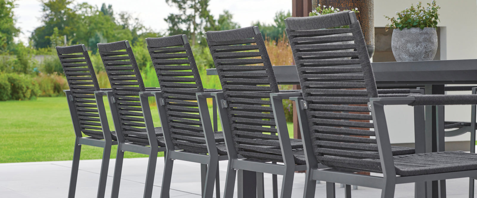 Dining Chairs - Porto modern aluminum and rope stackable dining chairs