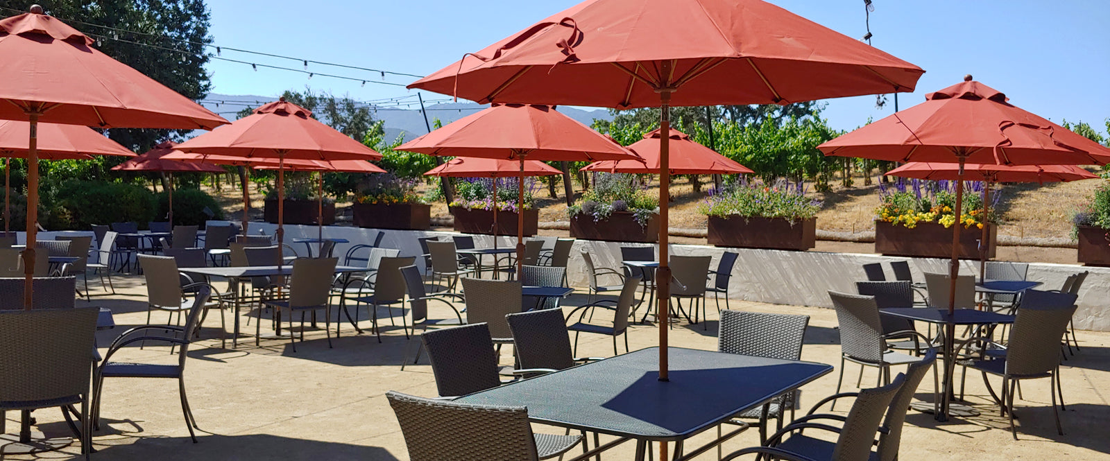 Outdoor Patio Furniture in an outdoor restaurant patio setting.