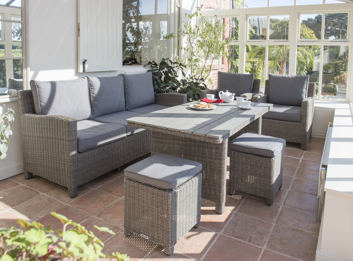 Part of the Palma Lounge Collection. Suitable to use outdoors or indoors. Pair with the Palma foot stool, sofa and one of our Palma tables to complete the set. With Palma Casual Dining you can enjoy dining and relaxing in one beautiful set of furniture.  Eat, drink, entertain, relax with friends; casual or formal. All in all, it's a fusion of lounge and dining in one unique set making it incredibly versatile and a great value.