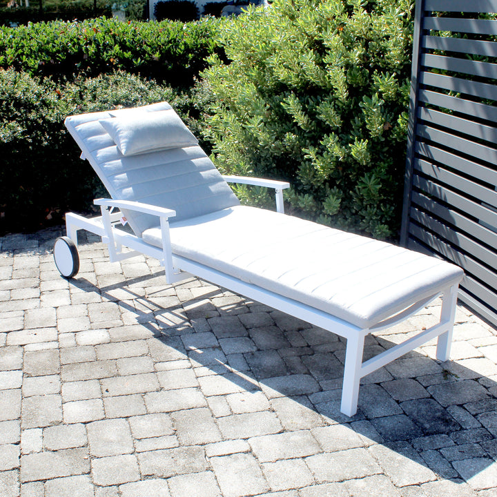Soak up the sun in style in the Anabel Sun Lounger. The sleek frame goes from upright to flat with ease thanks to the adjustable high back and collapsible armrests. Transport wheels makes it easy to be moved around your patio to get all the sun you prefer