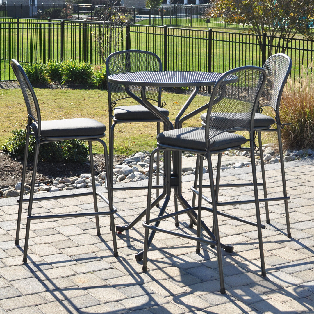 Carlo is compact, but offers plenty of full-size comfort! The ergonomically shaped seats and backs constructed of fine metal mesh provide well-ventilated seating that dries in no time after a rain shower. Whether dining or bar these matching chairs are ideal for both backyard entertaining or commercial settings. 