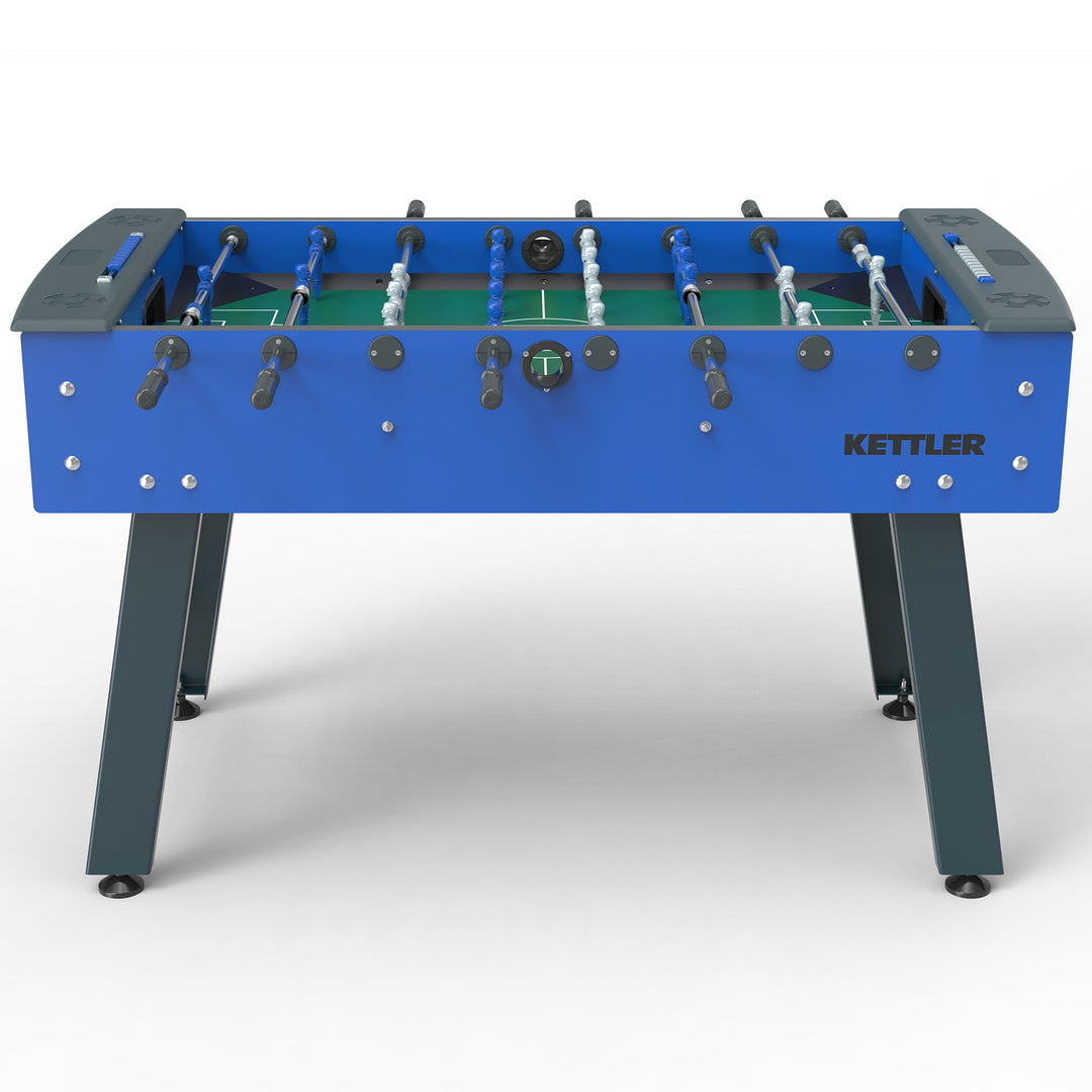 Side view of outdoor kicker table with ball drop