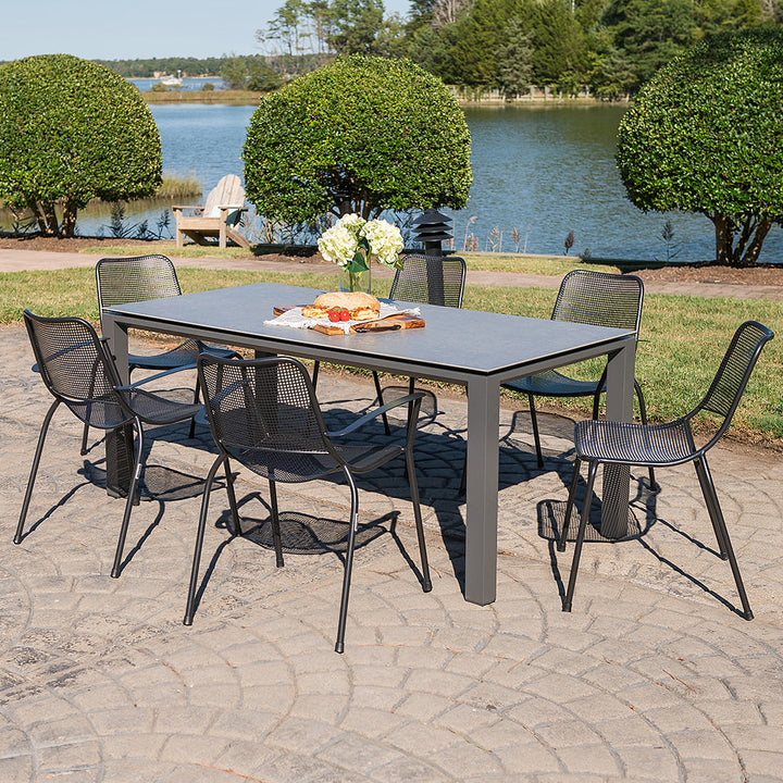 The popular Metro Armless Chair offers a stylish, modern look and boasts a comfy seating position with a curved back and seat. The sturdy chair withstands outdoor weather all year round and stacks for easy storage. The Metro Armless Chair is at home to both a residential or commercial setting.  Mix and match the Metro chair with KETTLER’s wide range of steel mesh outdoor tables.