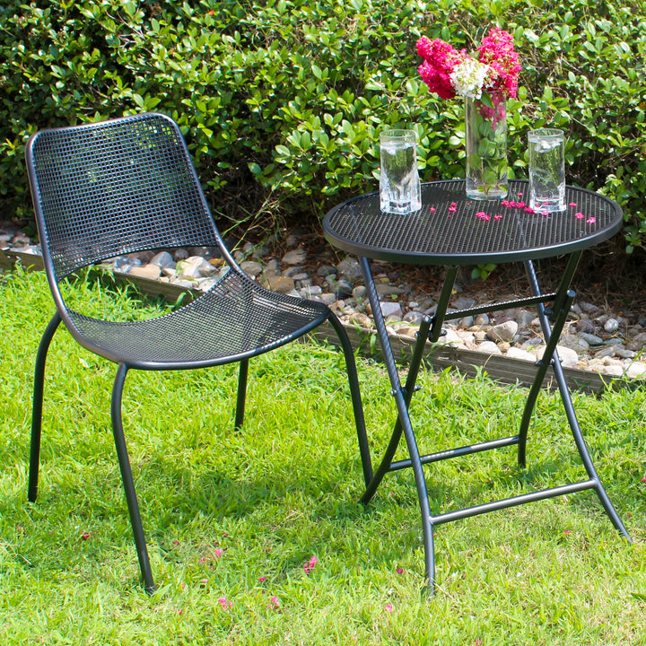 The popular Metro Armless Chair offers a stylish, modern look and boasts a comfy seating position with a curved back and seat. The sturdy chair withstands outdoor weather all year round and stacks for easy storage. The Metro Armless Chair is at home to both a residential or commercial setting.  Mix and match the Metro chair with KETTLER’s wide range of steel mesh outdoor tables.