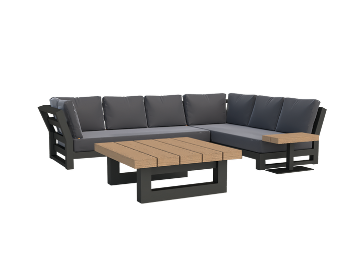 The elegant Nevada Lounge Set is a real eye-catcher for your outdoor deck or patio. Your guests will feel invited to take a seat and relax, thanks to the voluminous Sunbrella seat and back-cushions. This is a conversational and spacious set where you can welcome all your friends and family.