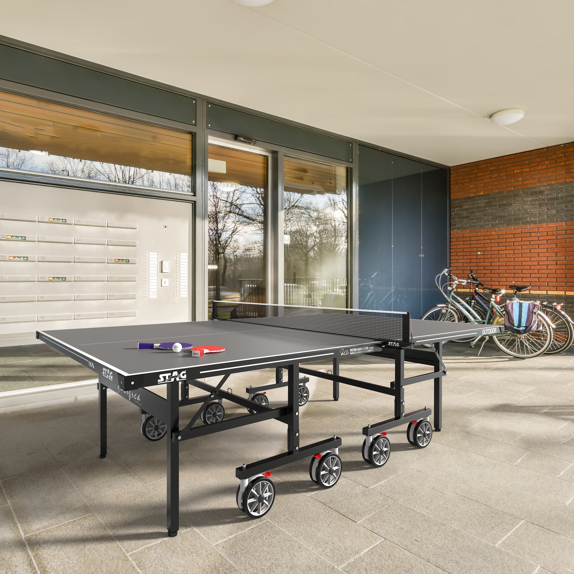 Pacifica Gray Outdoor Table Tennis Table - 4-Player Bundle