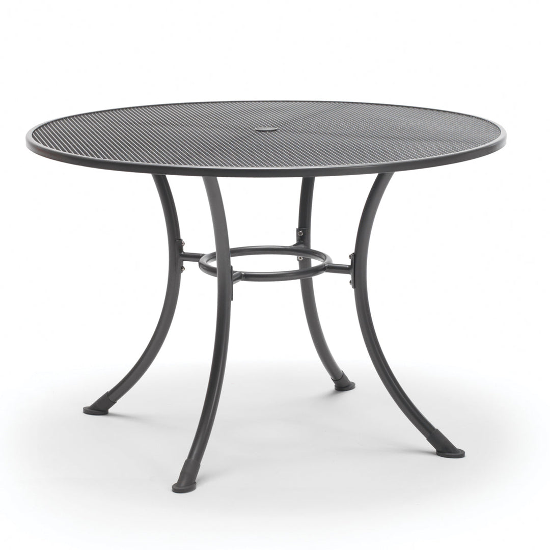 Round wrought iron table with floor levelers
