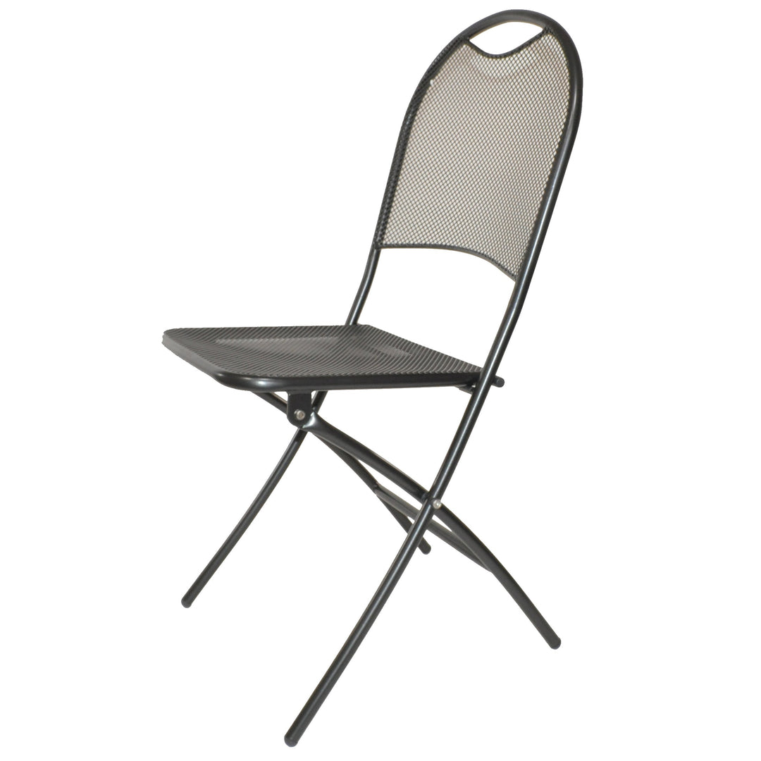 Side view of wrought iron chair in open position 